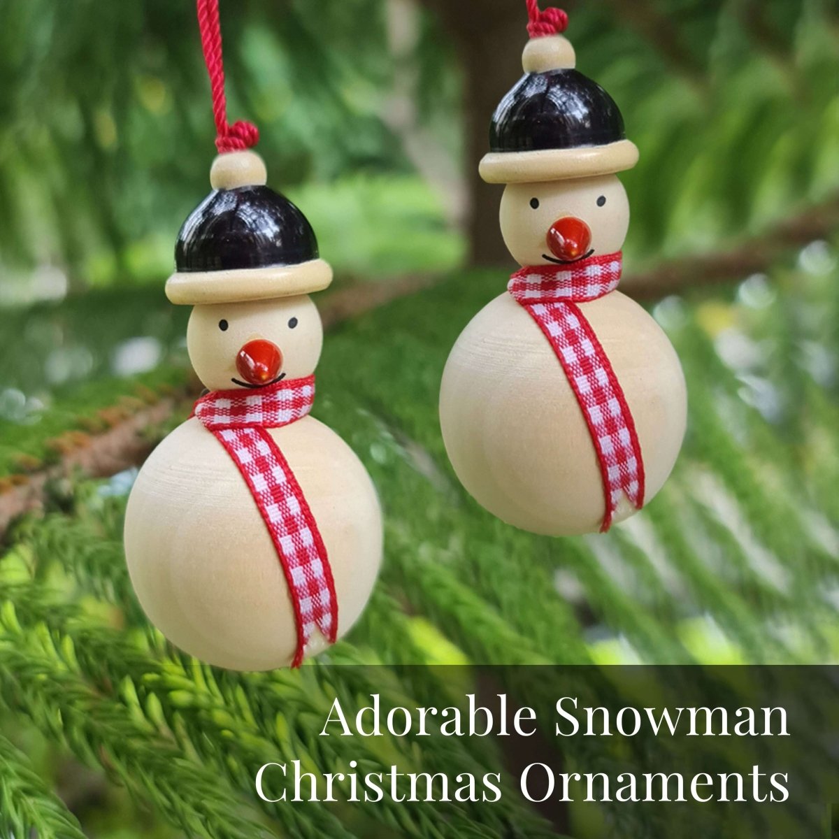 Handmade All Natural Wooden Snowman Decorative Ornaments(Set of 2)