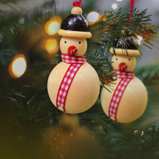 Handmade All Natural Wooden Snowman Decorative Ornaments(Set of 2)