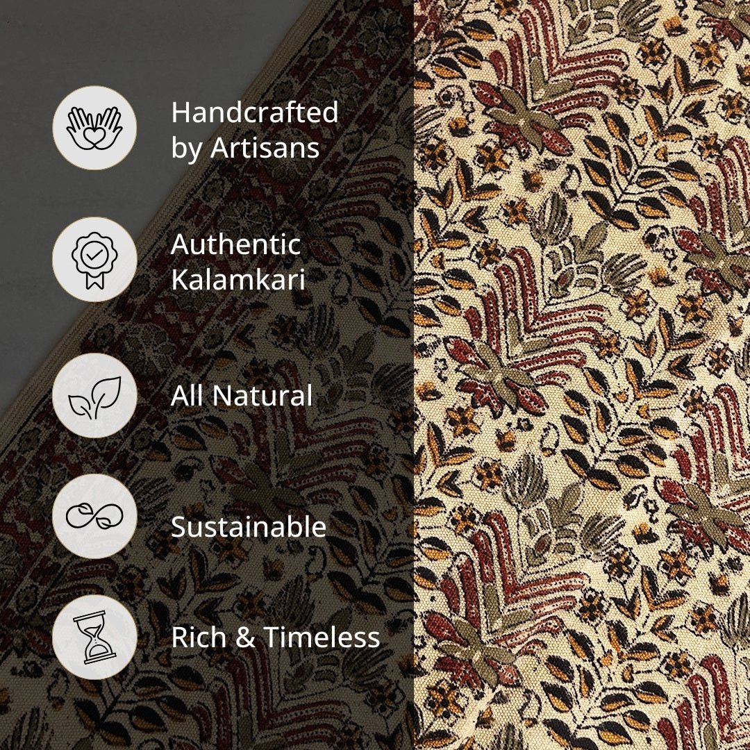 Handmade Cotton Rugs In Floral Kalamkari Print | Handmade In India