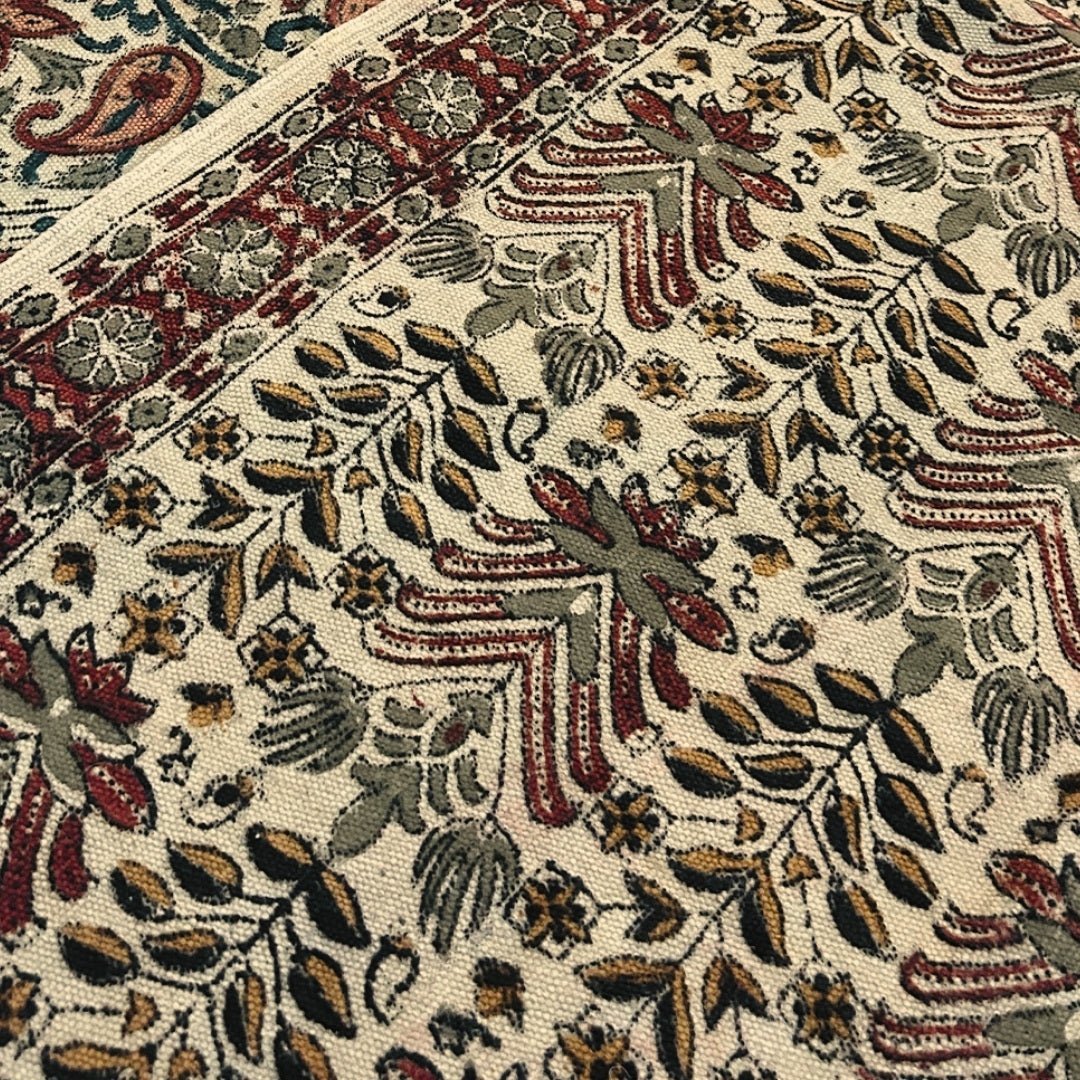 Handmade Cotton Rugs In Floral Kalamkari Print | Handmade In India