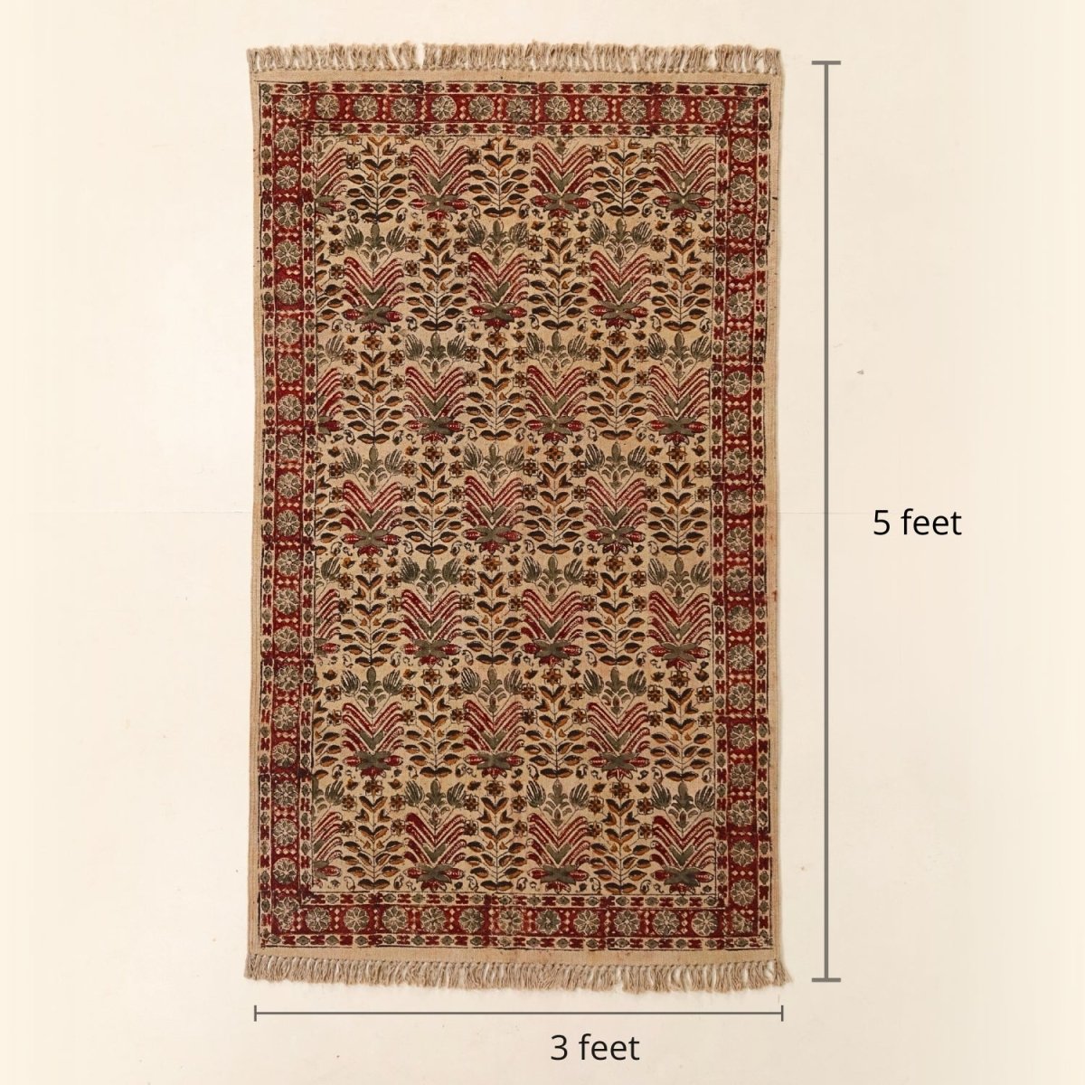 Handmade Cotton Rugs In Floral Kalamkari Print | Handmade In India