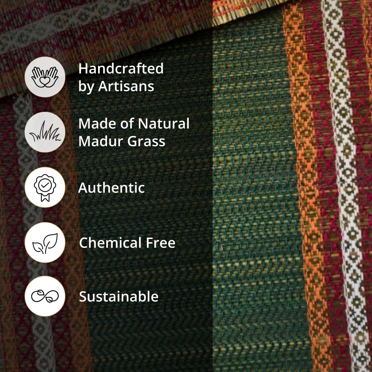 Handmade Dining Table Mats and Runner in Green | Set of 6 and 4 | Handwoven from Natural Grass