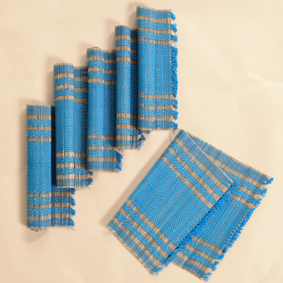 Handmade Dining Table Mats In Blue (Set Of 4/6) | Eco Friendly Tableware Sustainably Handwoven from Natural Grass