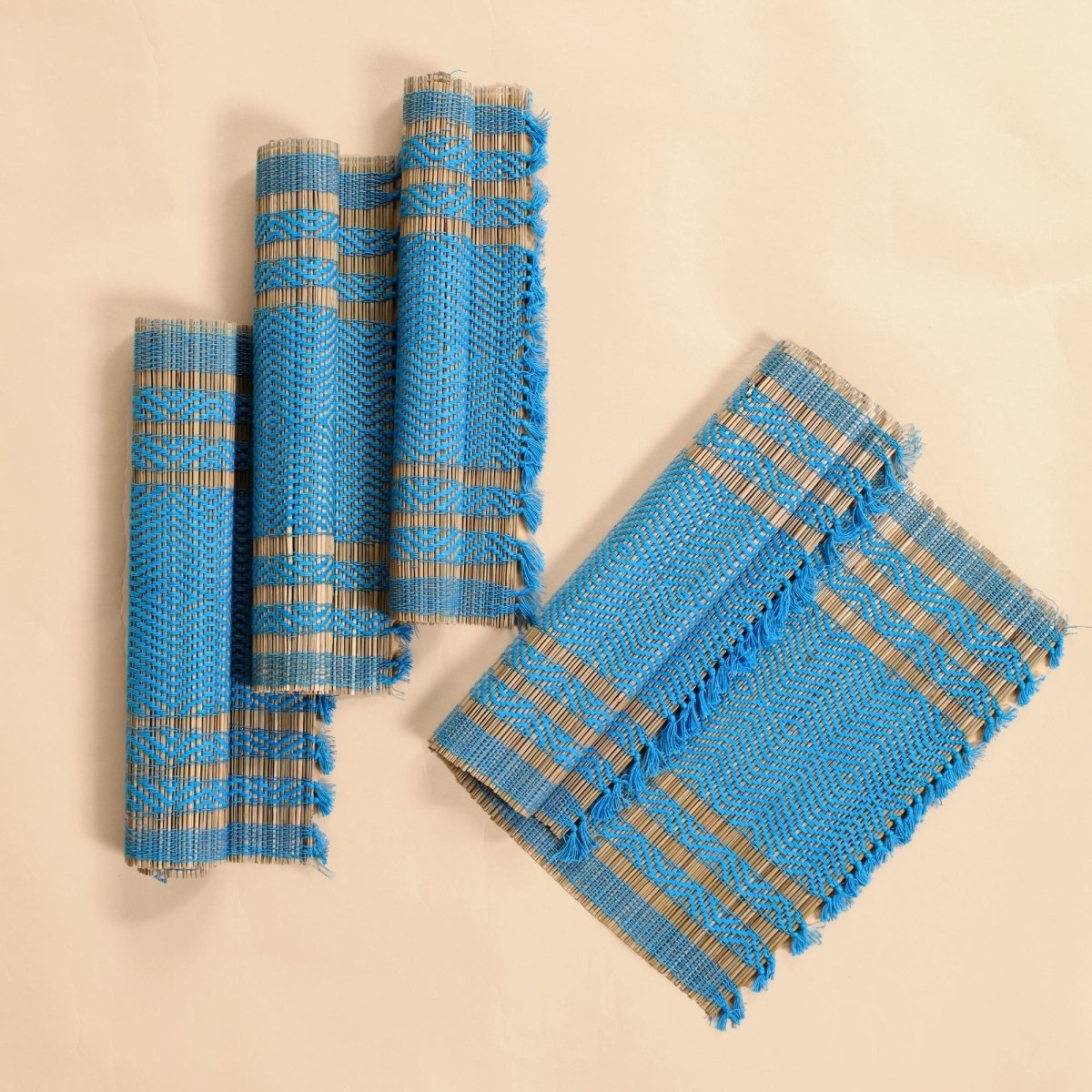 Handmade Dining Table Mats In Blue (Set Of 4/6) | Eco Friendly Tableware Sustainably Handwoven from Natural Grass