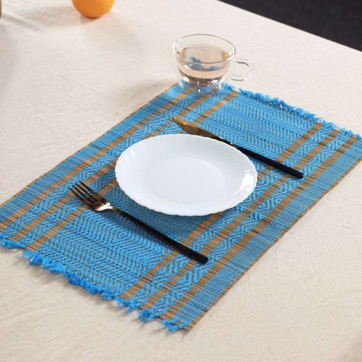 Handmade Dining Table Mats In Blue (Set Of 4/6) | Eco Friendly Tableware Sustainably Handwoven from Natural Grass
