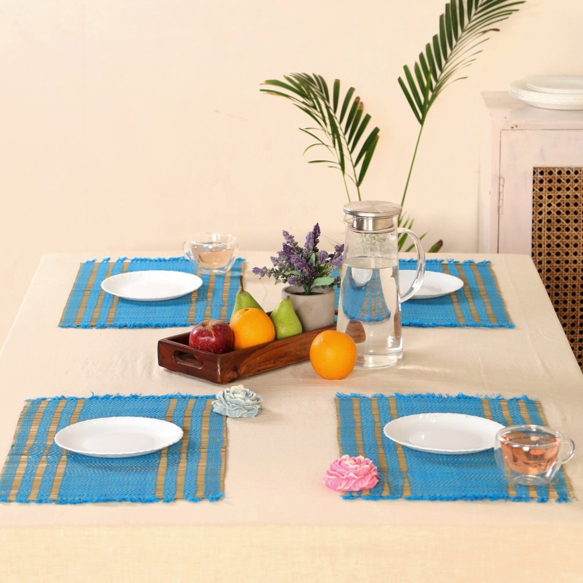 Handmade Dining Table Mats In Blue (Set Of 4/6) | Eco Friendly Tableware Sustainably Handwoven from Natural Grass