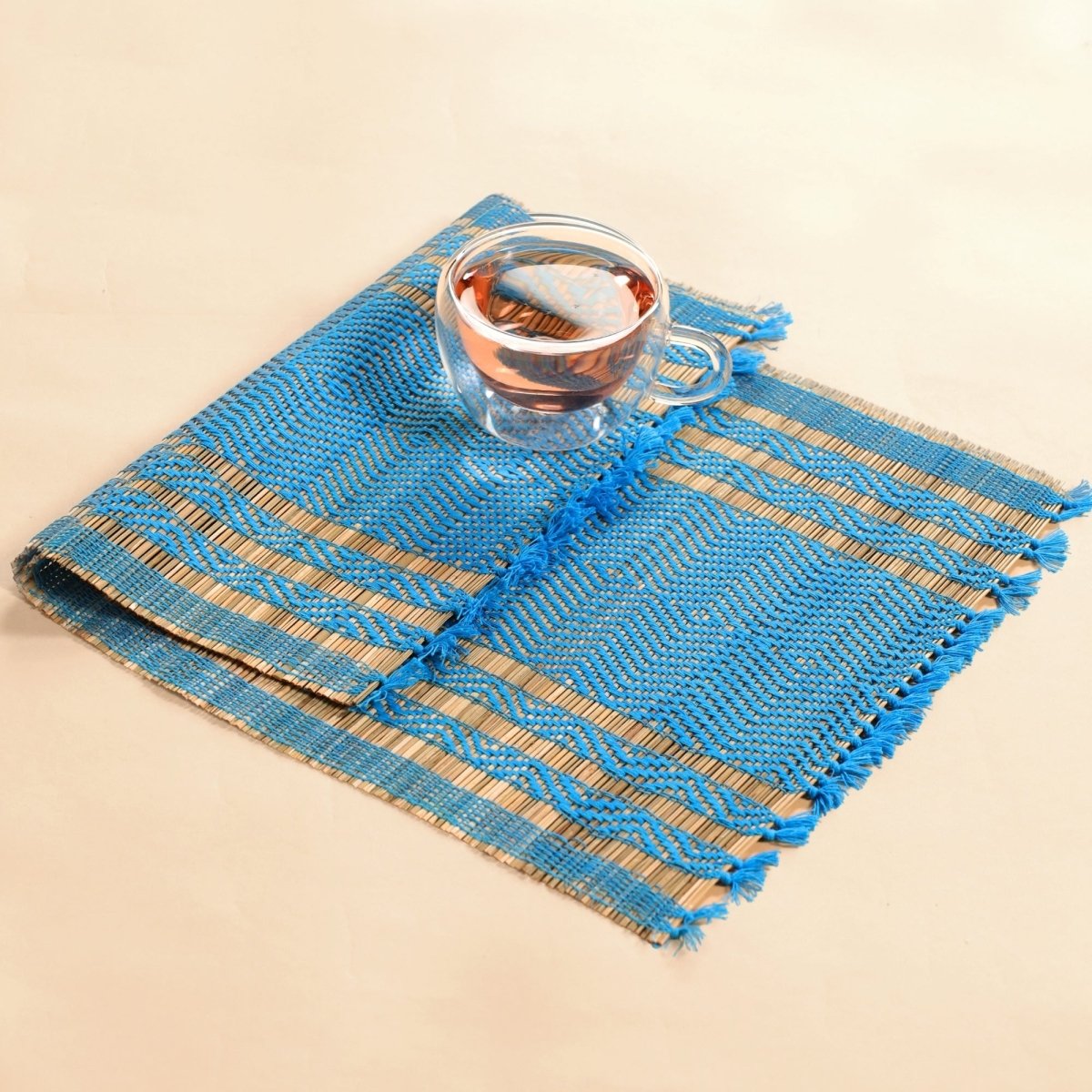 Handmade Dining Table Mats In Blue (Set Of 4/6) | Eco Friendly Tableware Sustainably Handwoven from Natural Grass