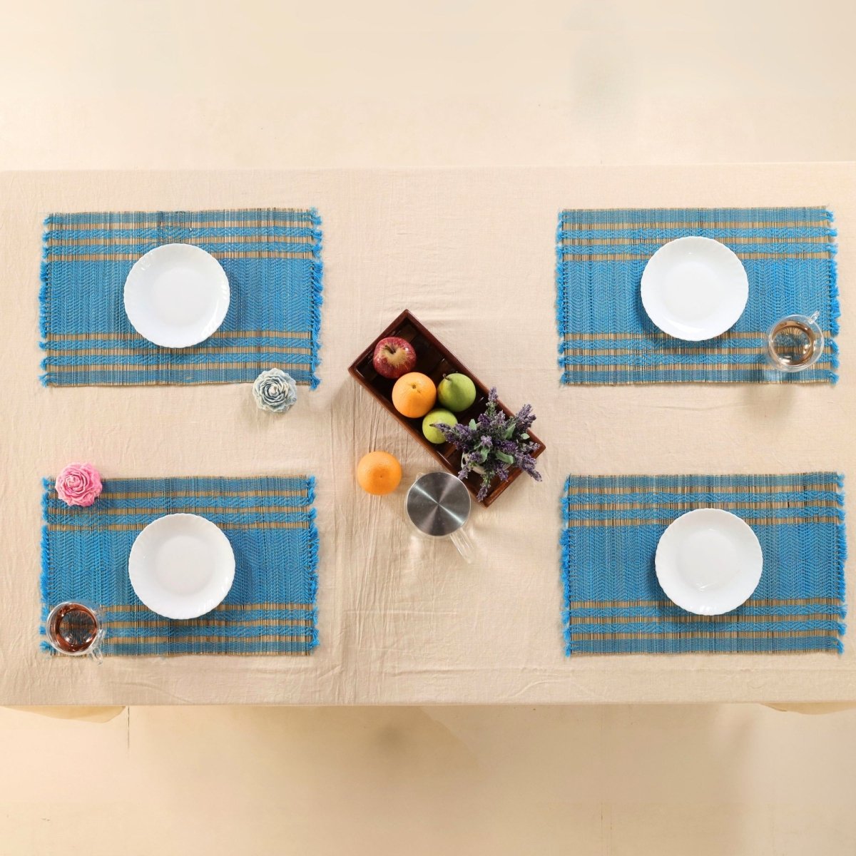 Handmade Dining Table Mats In Blue (Set Of 4/6) | Eco Friendly Tableware Sustainably Handwoven from Natural Grass