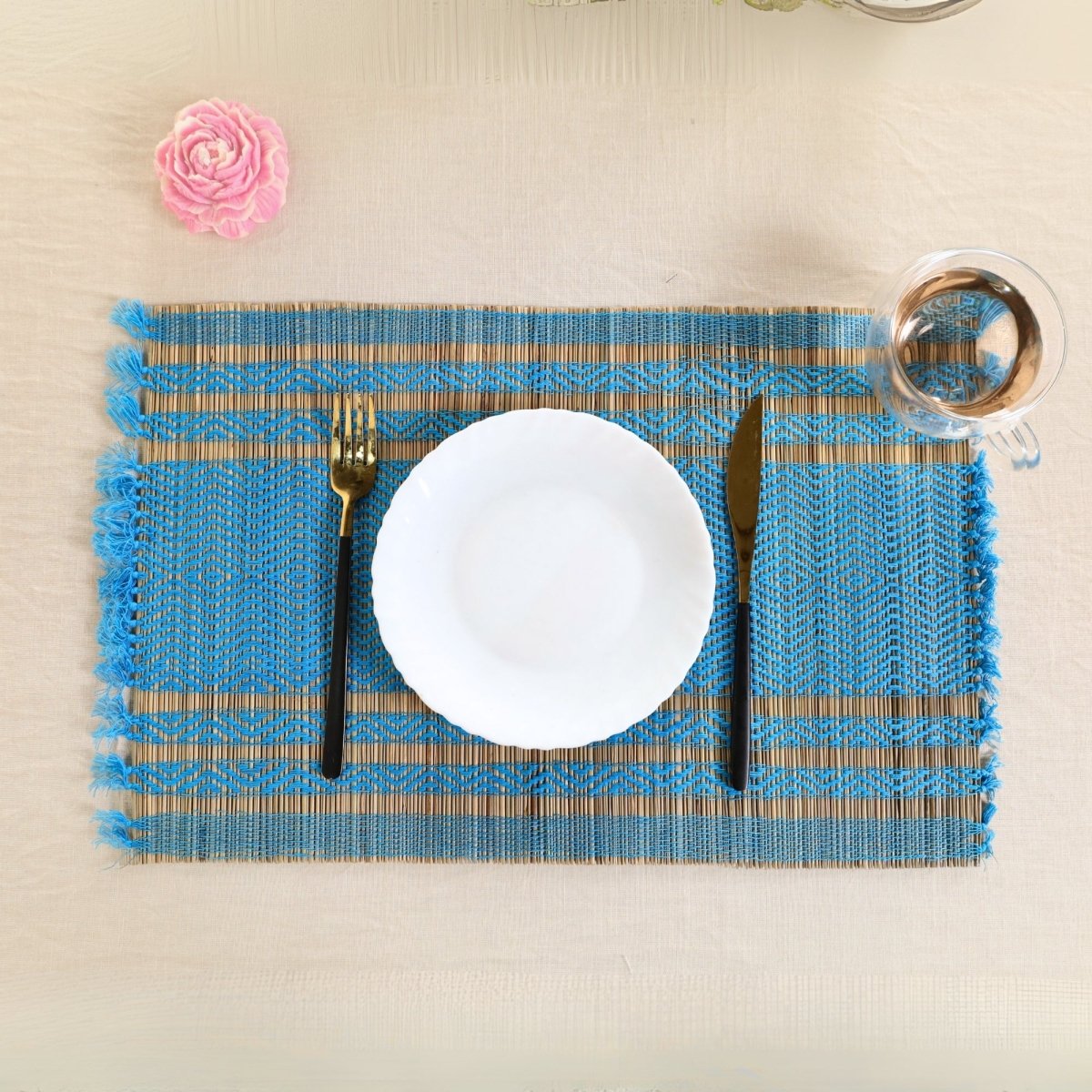 Handmade Dining Table Mats In Blue (Set Of 4/6) | Eco Friendly Tableware Sustainably Handwoven from Natural Grass