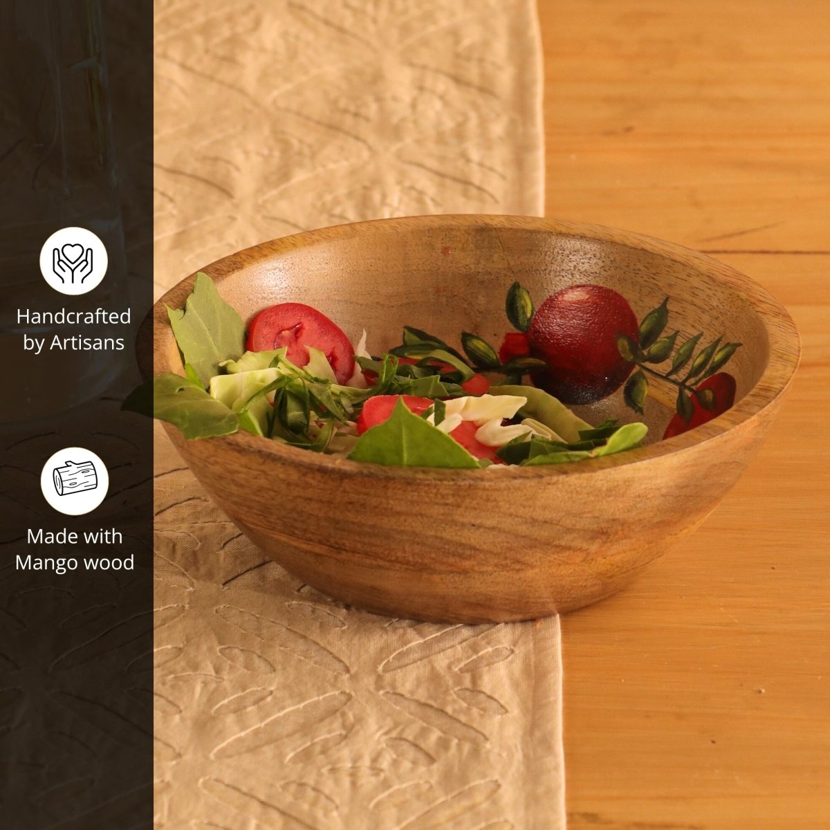 Handpainted Mango Wood Anar Salad Bowl | 2.5" Height x 8" Diameter