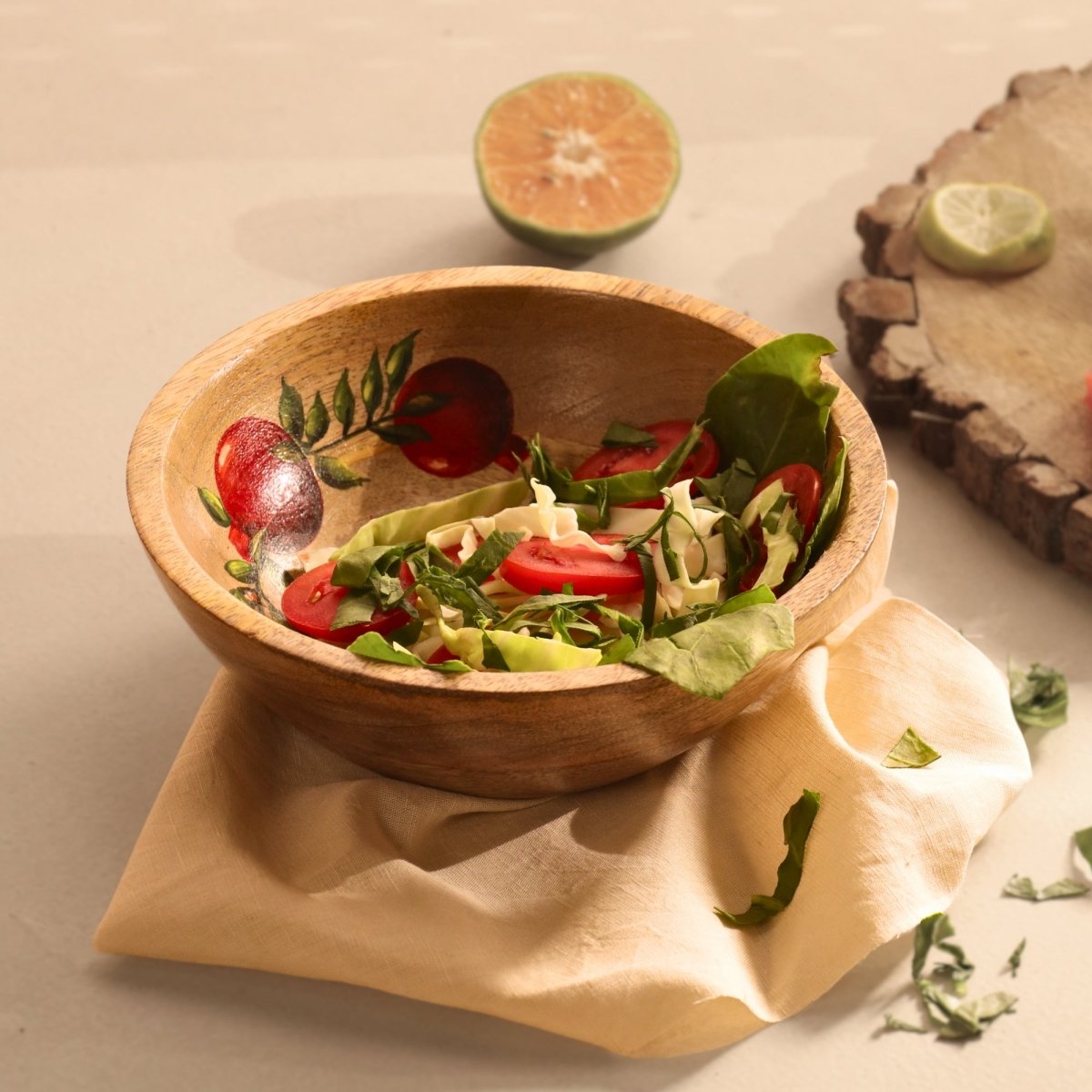 Handpainted Mango Wood Anar Salad Bowl | 2.5" Height x 8" Diameter