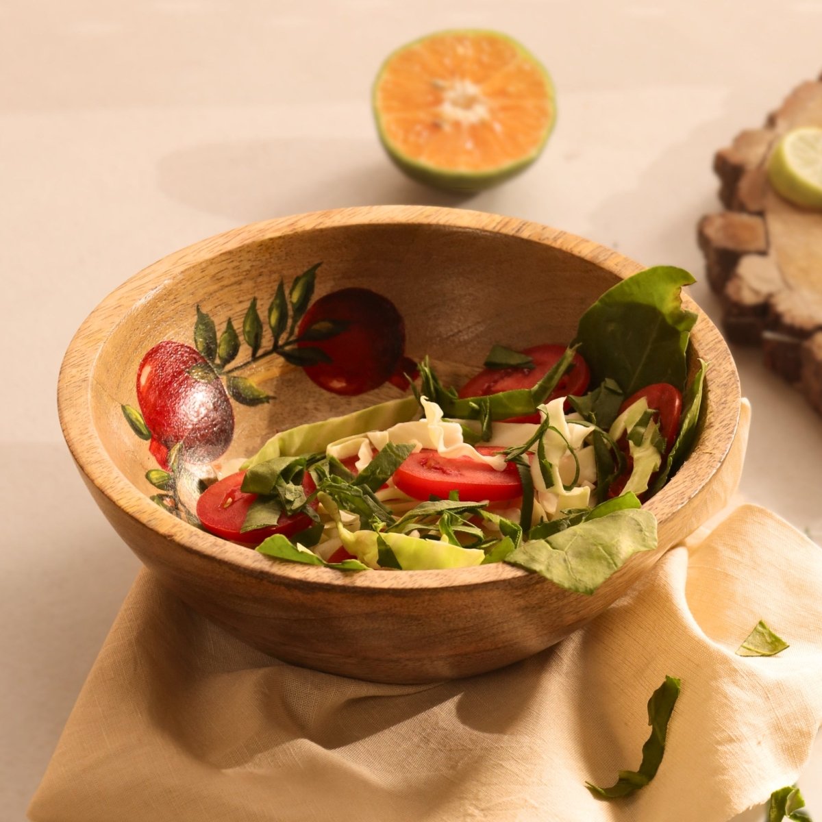 Handpainted Mango Wood Anar Salad Bowl | 2.5" Height x 8" Diameter