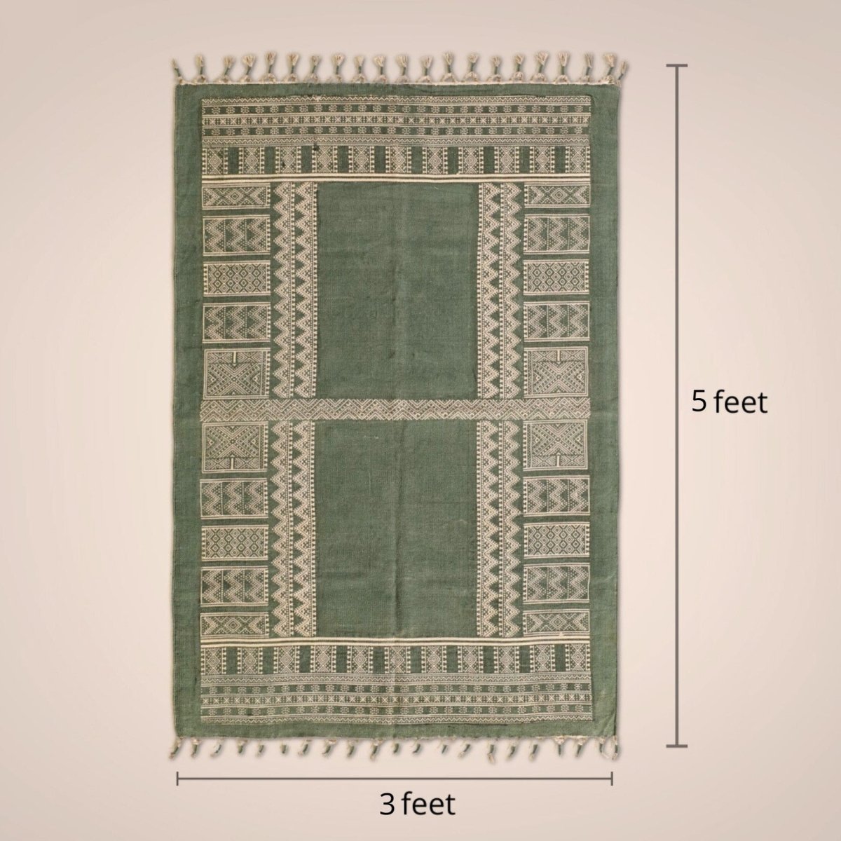Handprinted Cotton Rug In Green | Floor Rugs | Handmade In India