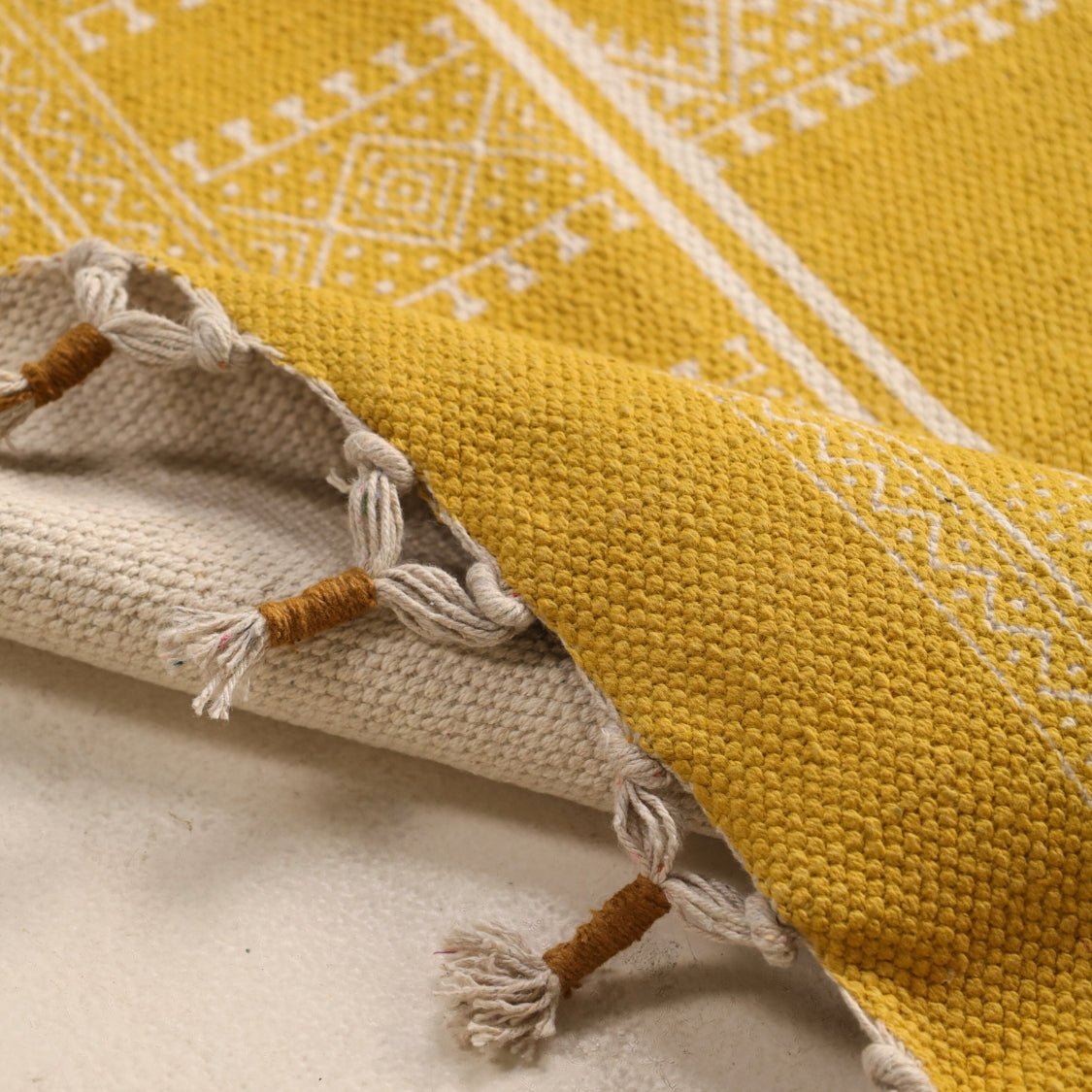 Handprinted Cotton Rug In Honey Mustard | Floor Rugs | Handmade In India