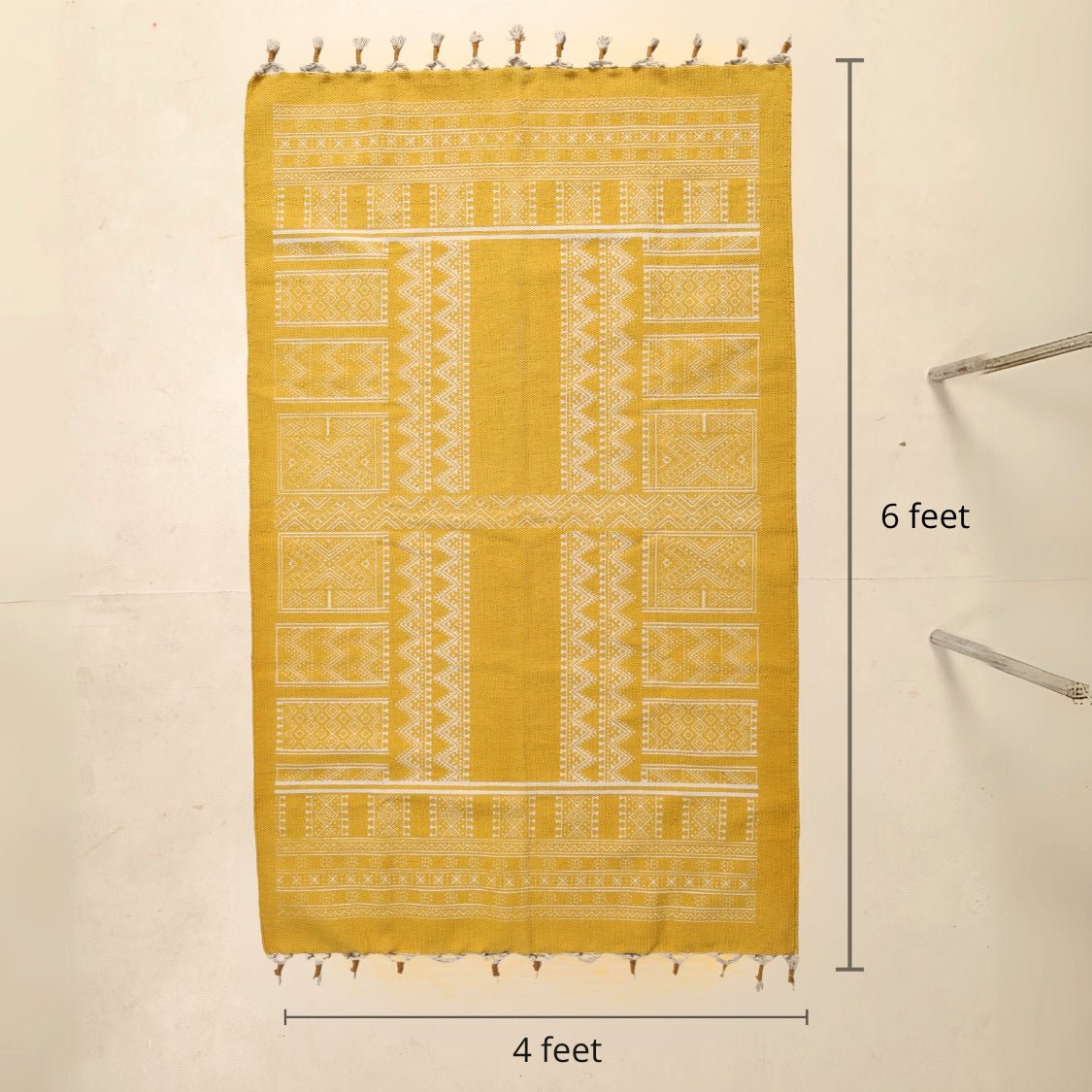 Handprinted Cotton Rug In Honey Mustard | Floor Rugs | Handmade In India