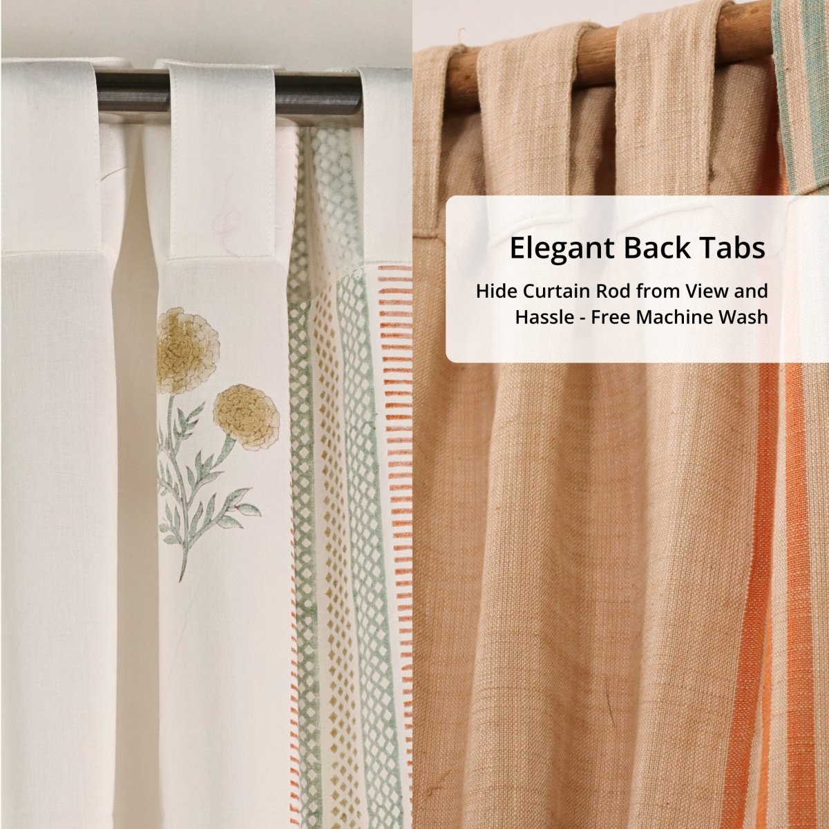 Handwoven Cotton Curtain Set in Ivory, Rust, Mustard & Teal | Door Curtains | Marigold Collection