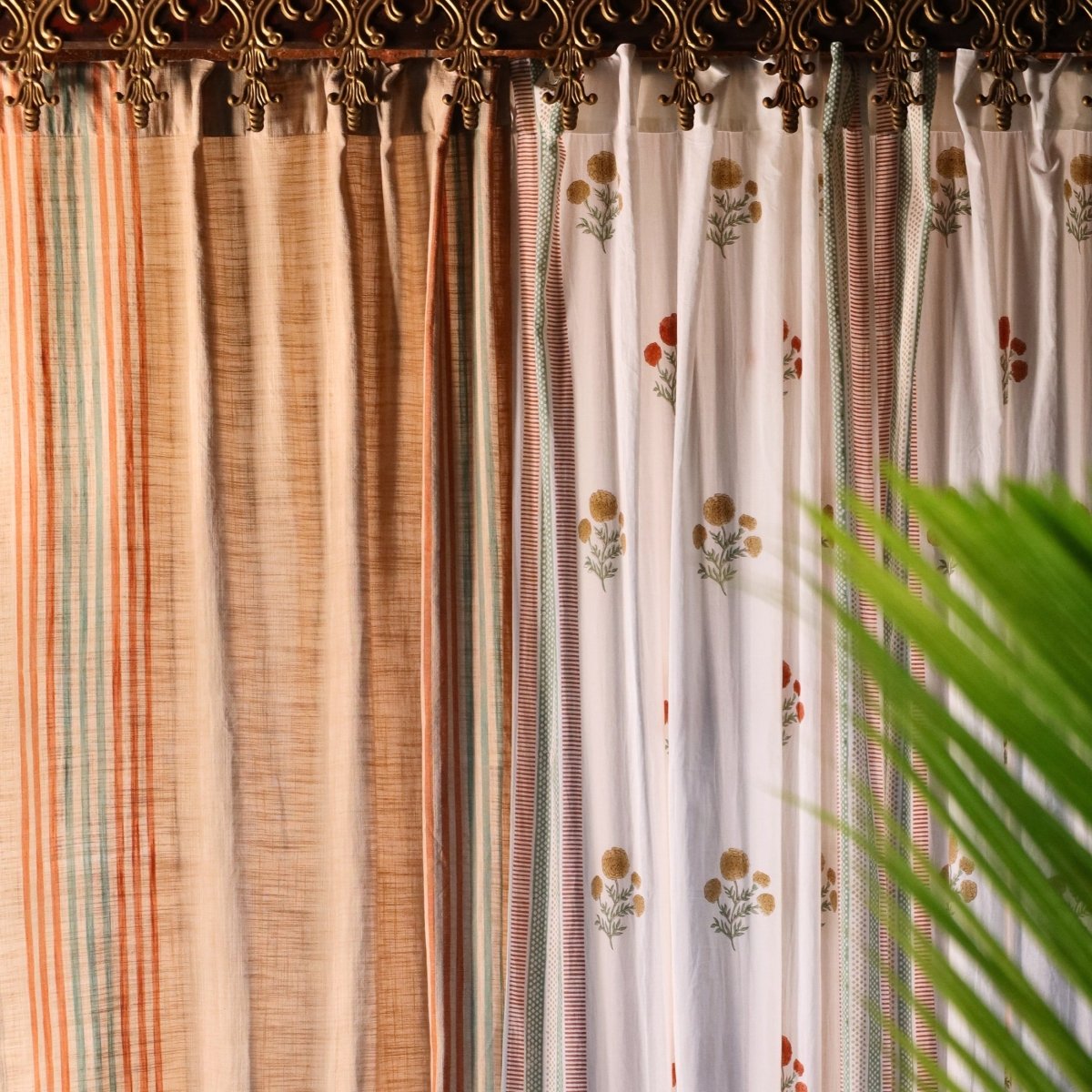 Handwoven Cotton Curtain Set in Ivory, Rust, Mustard & Teal | Door Curtains | Marigold Collection