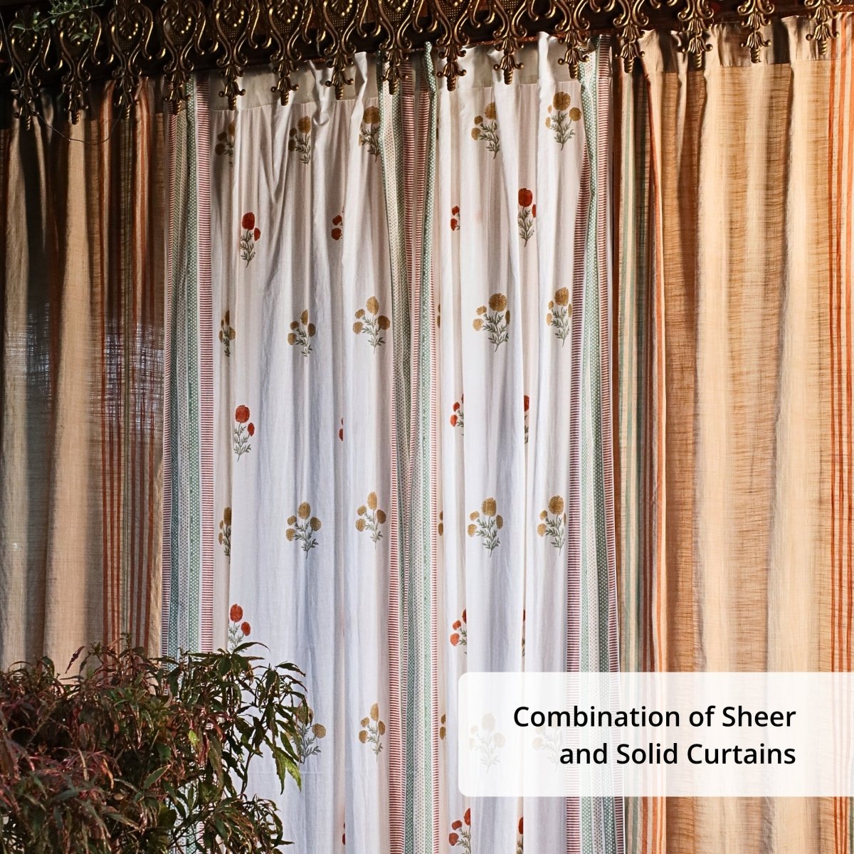 Handwoven Cotton Curtain Set in Ivory, Rust, Mustard & Teal | Door Curtains | Marigold Collection