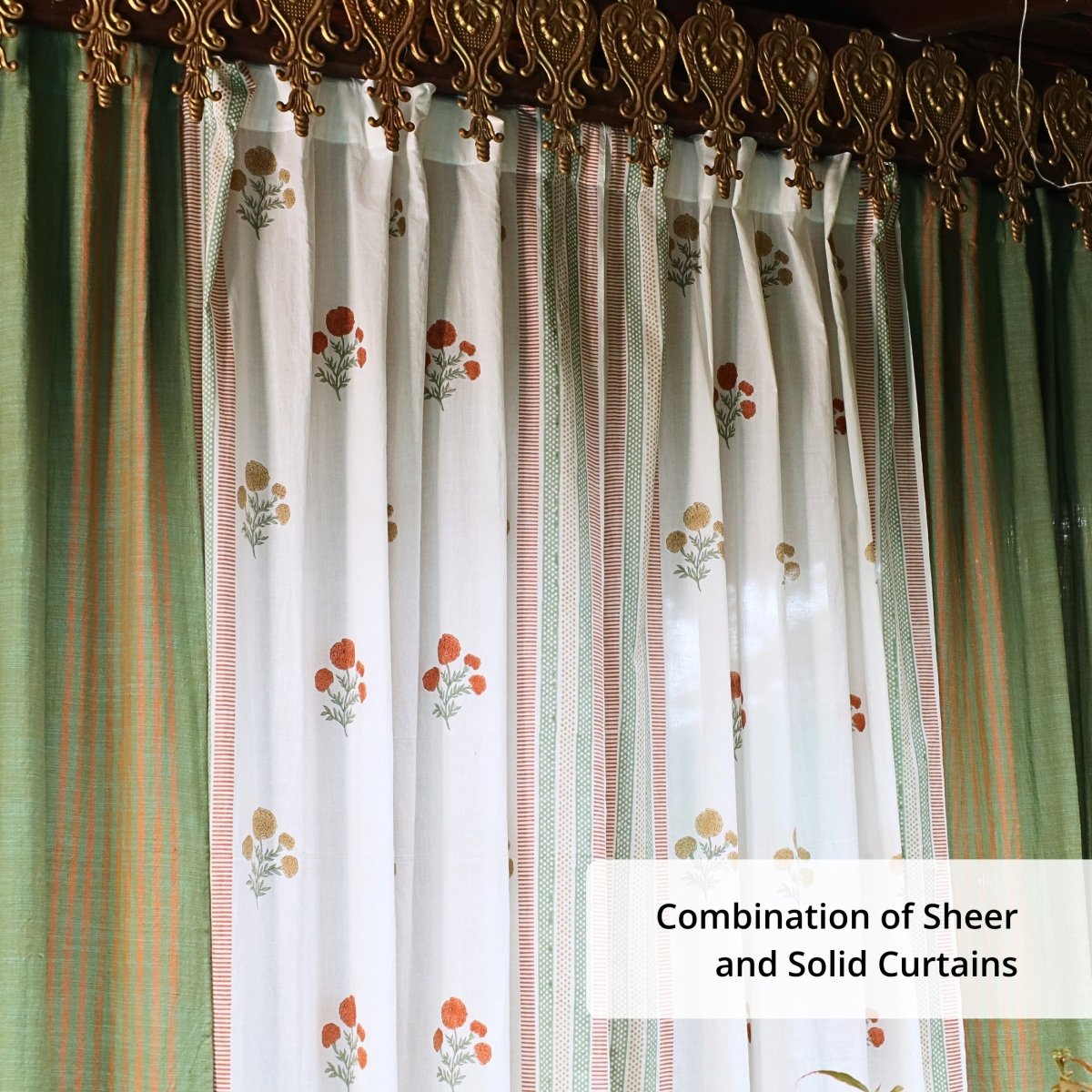 Handwoven Cotton Curtain Set in Sage, Rust, Mustard & Teal | Door Curtains | Marigold Collection