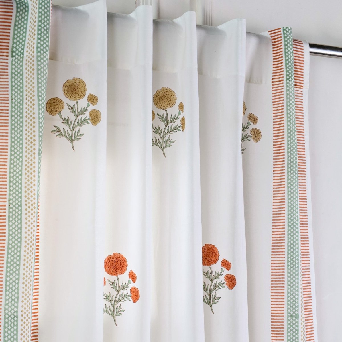 Handwoven Cotton Curtain Set in Sage, Rust, Mustard & Teal | Door Curtains | Marigold Collection
