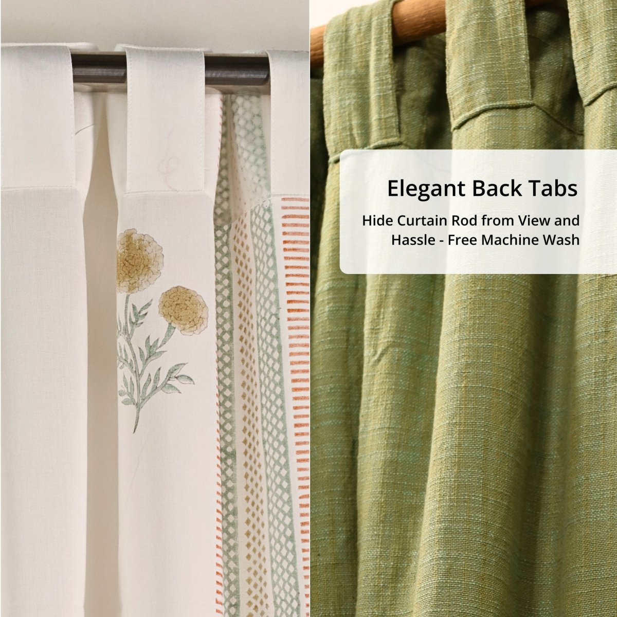 Handwoven Cotton Curtain Set in Sage, Rust, Mustard & Teal | Door Curtains | Marigold Collection