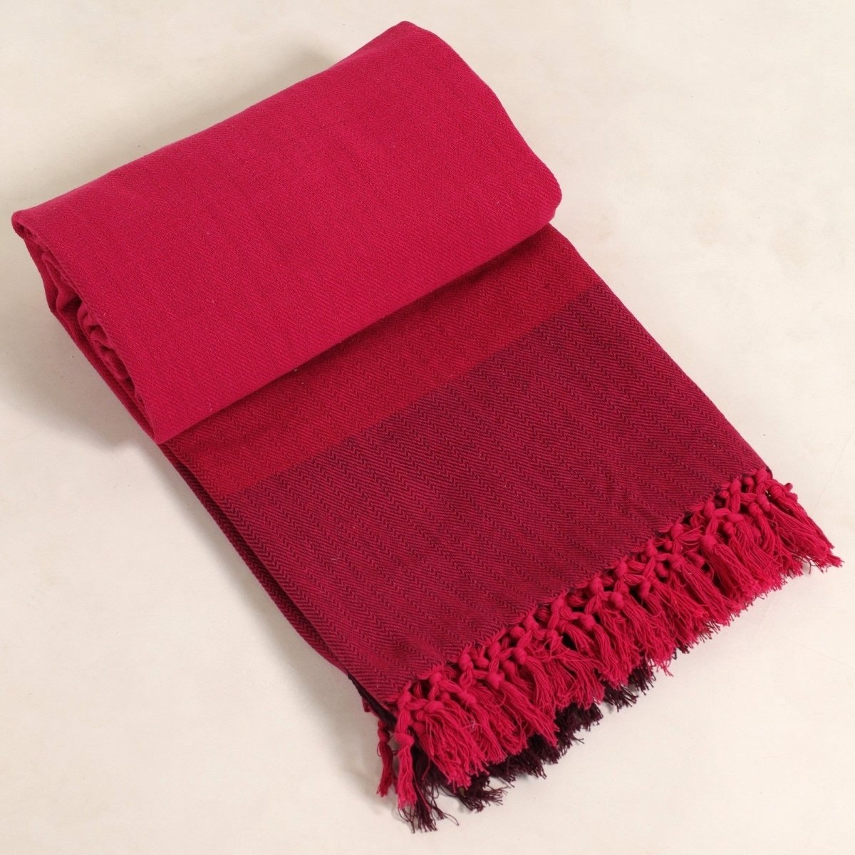 Handwoven Rich Cotton Double Bed Cover In Berry Tones | Queen Size | Handmade In India