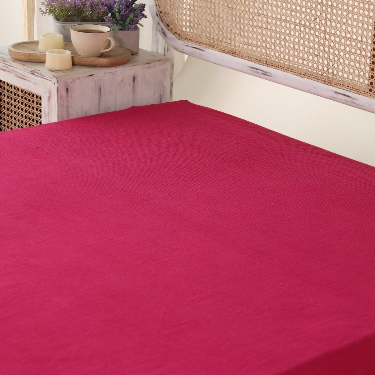Handwoven Rich Cotton Double Bed Cover In Berry Tones | Queen Size | Handmade In India