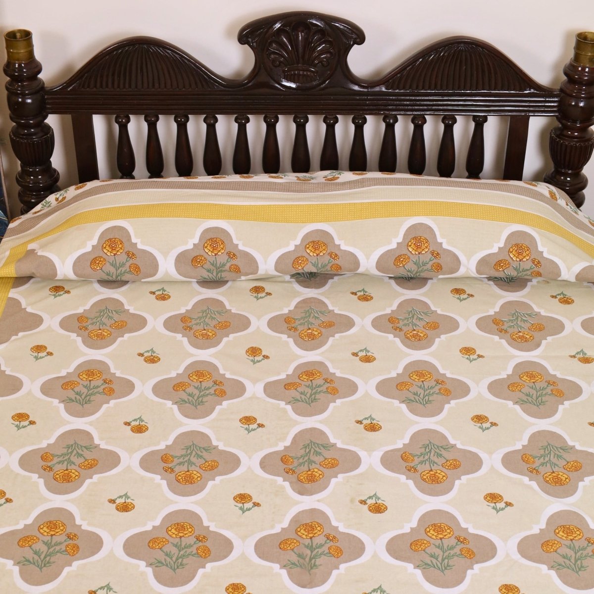 Ivory and Taupe Cotton Bedcover | Marigold Collection