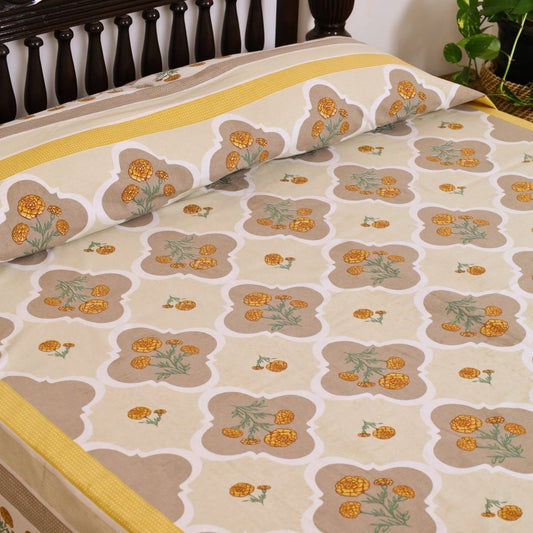 Ivory and Taupe Cotton Bedcover | Marigold Collection