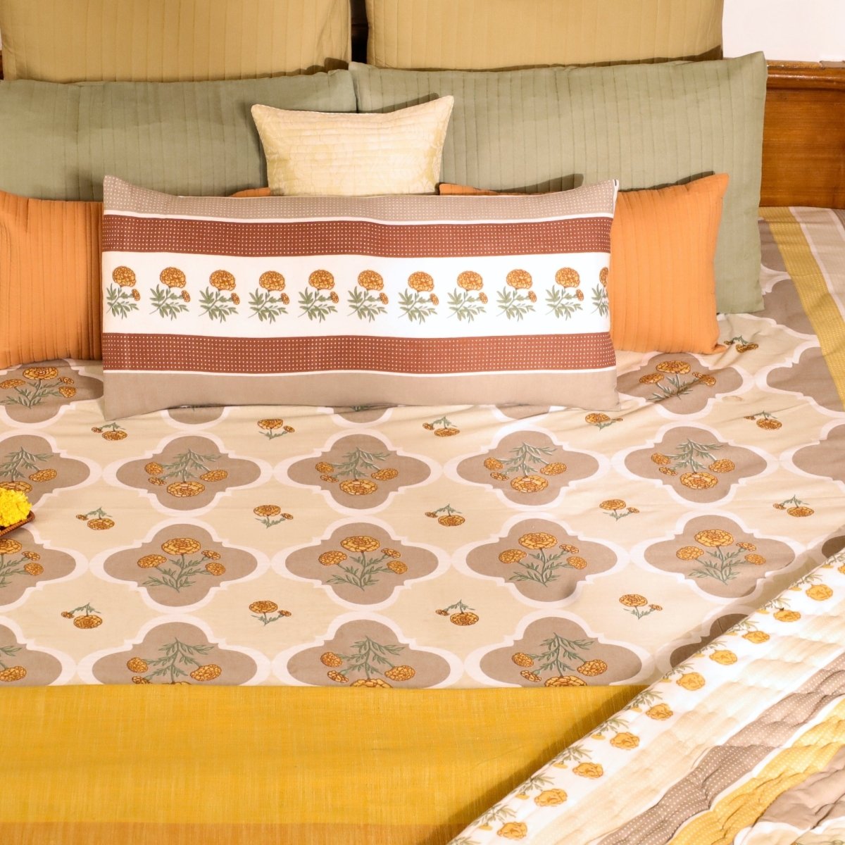 Ivory and Taupe Cotton Bedcover | Marigold Collection