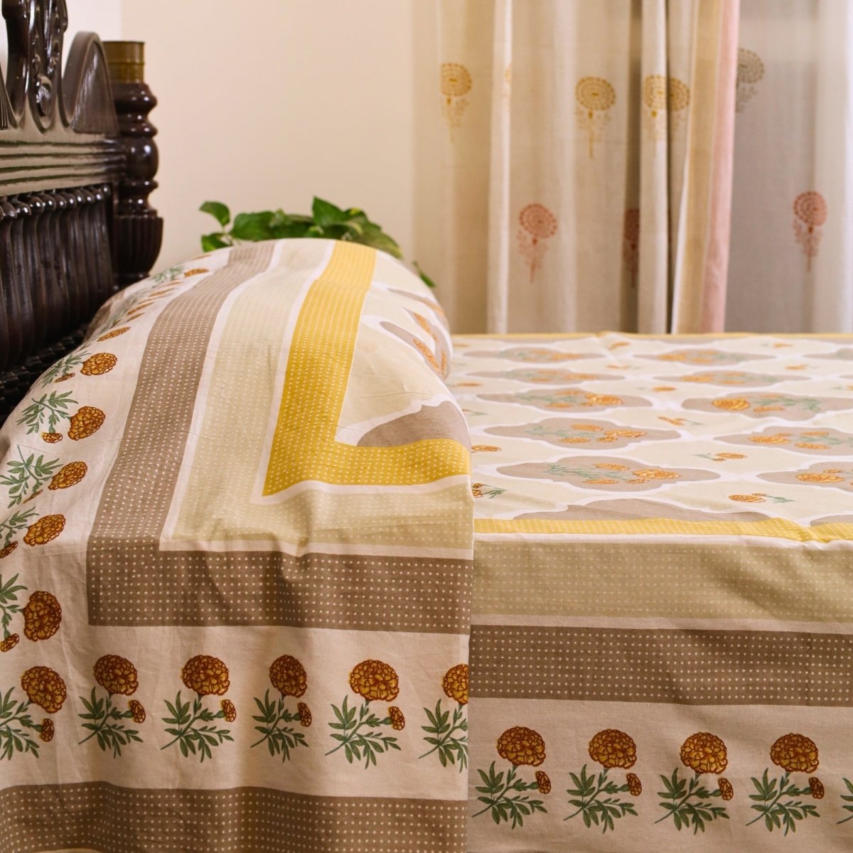 Ivory and Taupe Cotton Bedcover | Marigold Collection