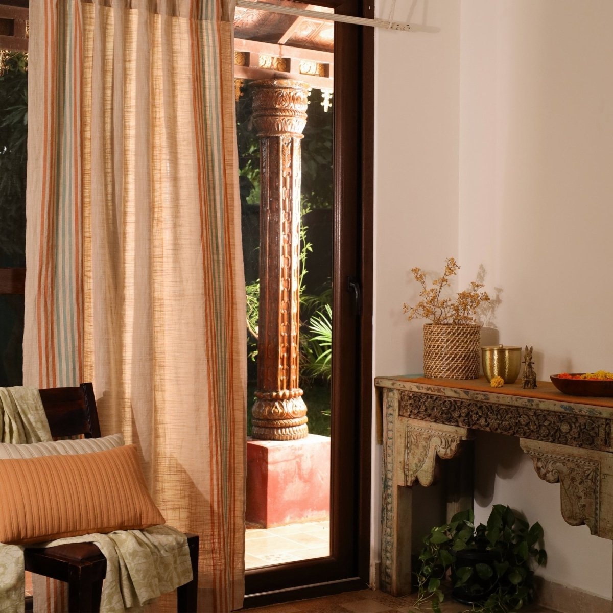 Ivory Cotton Door Curtain | Length 7ft | Marigold Collection