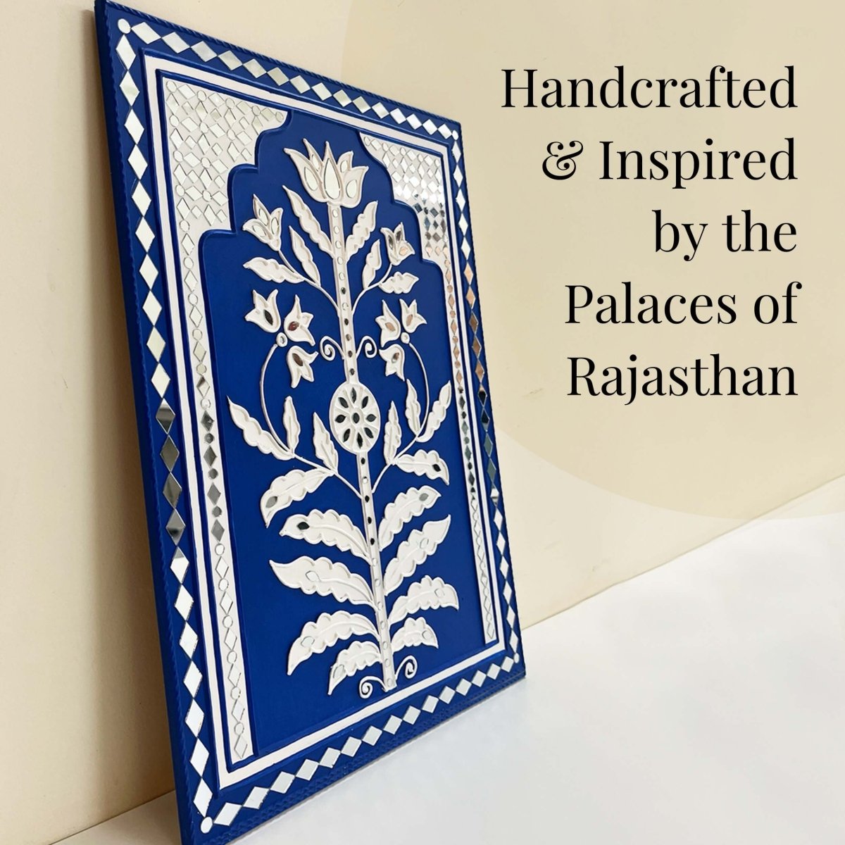 Jodhpur blue sparkle handmade mud art wall hanging, featuring a shimmering effect and rustic appeal