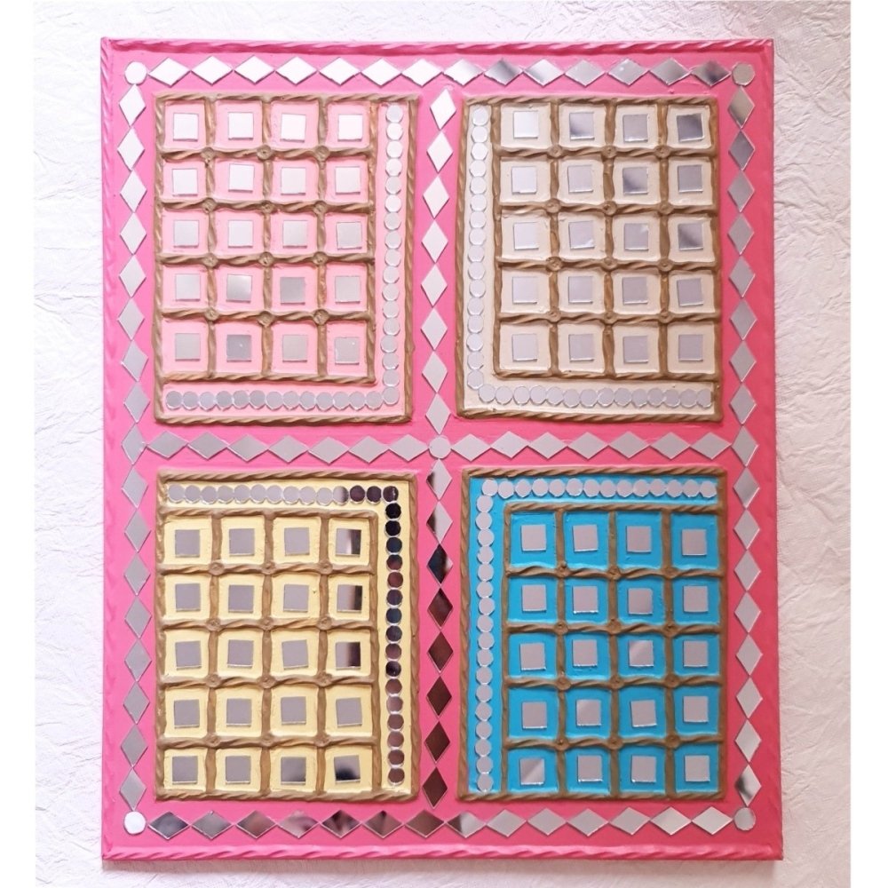 Artisanal multicolored handcrafted dazzle mud wall art, showcasing a blend of colors