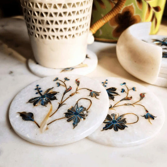 Marble Coaster Set with Mother of Pearl Inlay (Set Of 2)