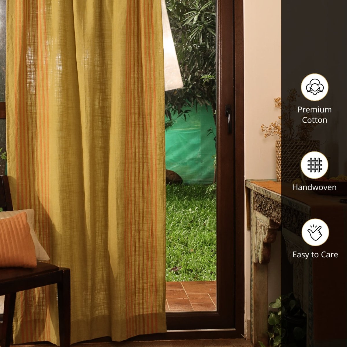 Matcha Green Cotton Door Curtain | Length 7ft | Marigold Collection
