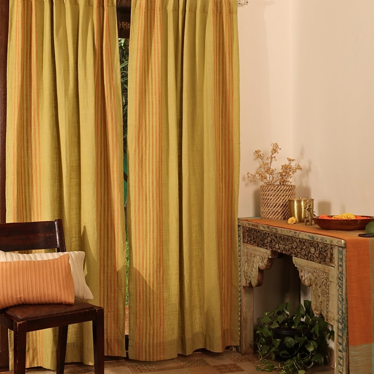 Matcha Green Cotton Door Curtain | Length 7ft | Marigold Collection