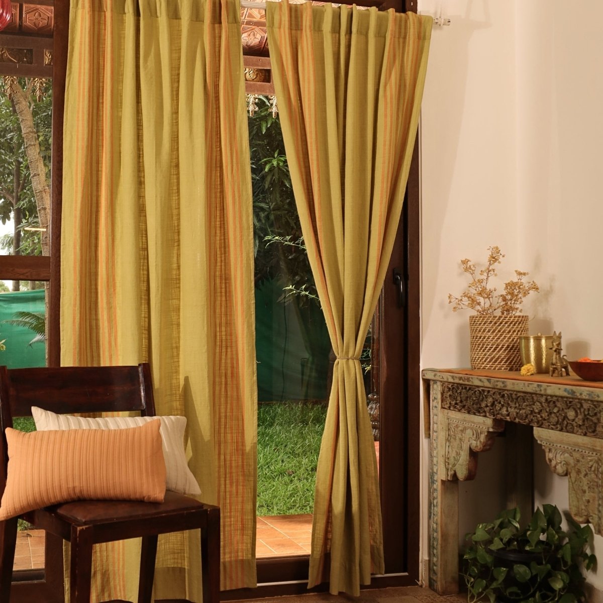 Matcha Green Cotton Door Curtain | Length 7ft | Marigold Collection