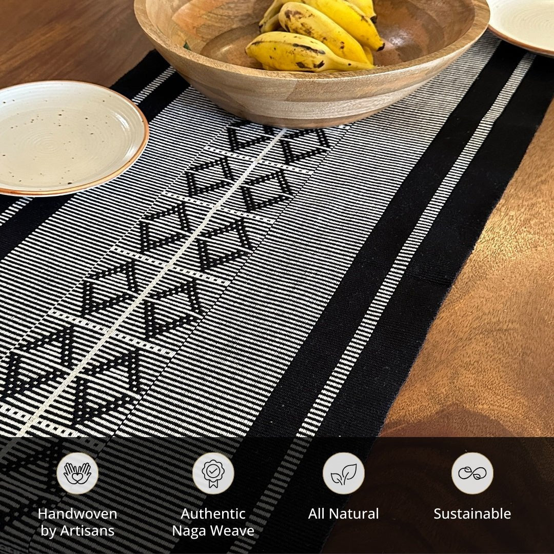 Monochrome Handwoven Diamond  Motif Table Runner