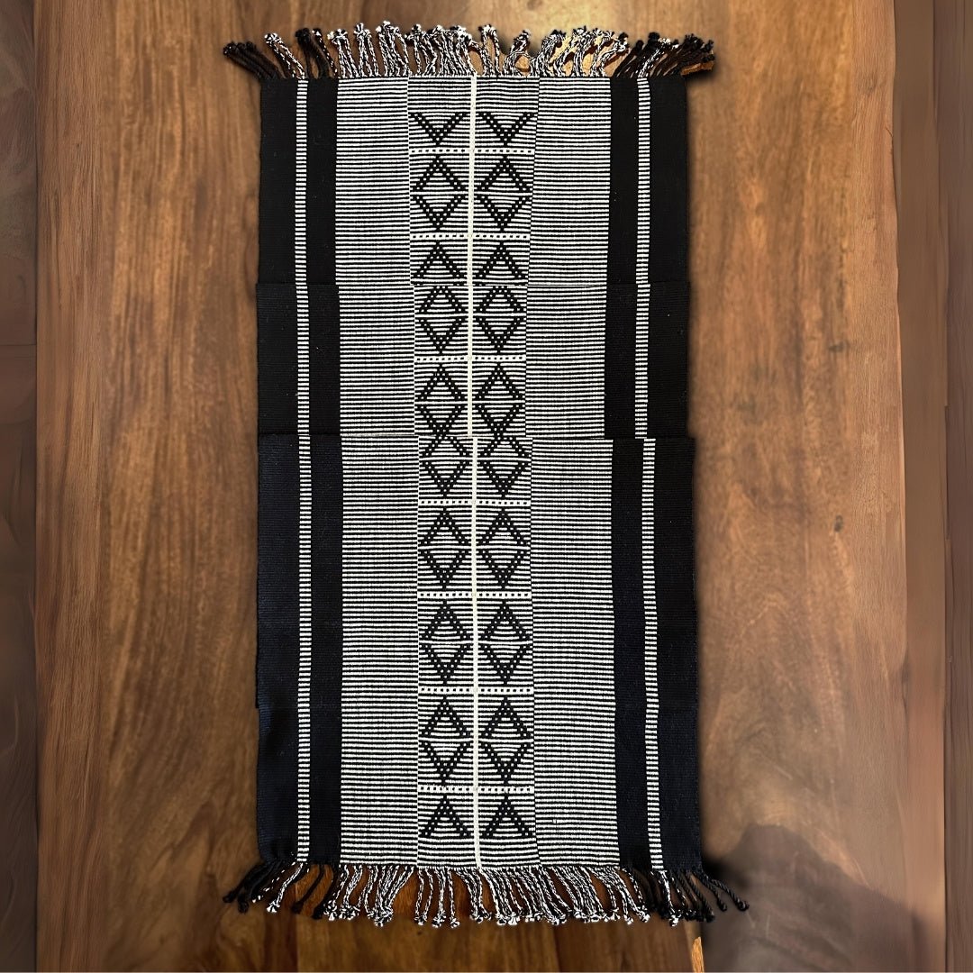 Monochrome Handwoven Diamond  Motif Table Runner