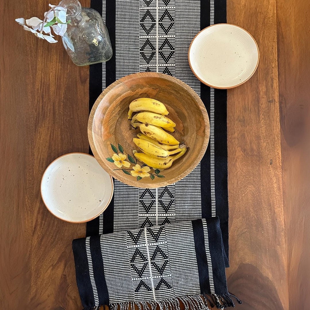 Monochrome Handwoven Diamond  Motif Table Runner