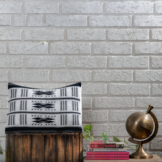 Monochrome Patterned Rectangular Handwoven Cushion Cover