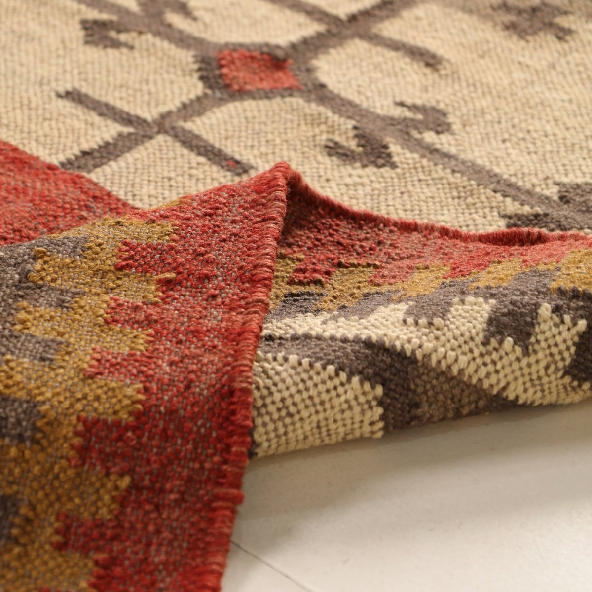 Multicoloured Sustainable Rug In 3 x 5 ft | Kilim Pattern | Handcrafted In India