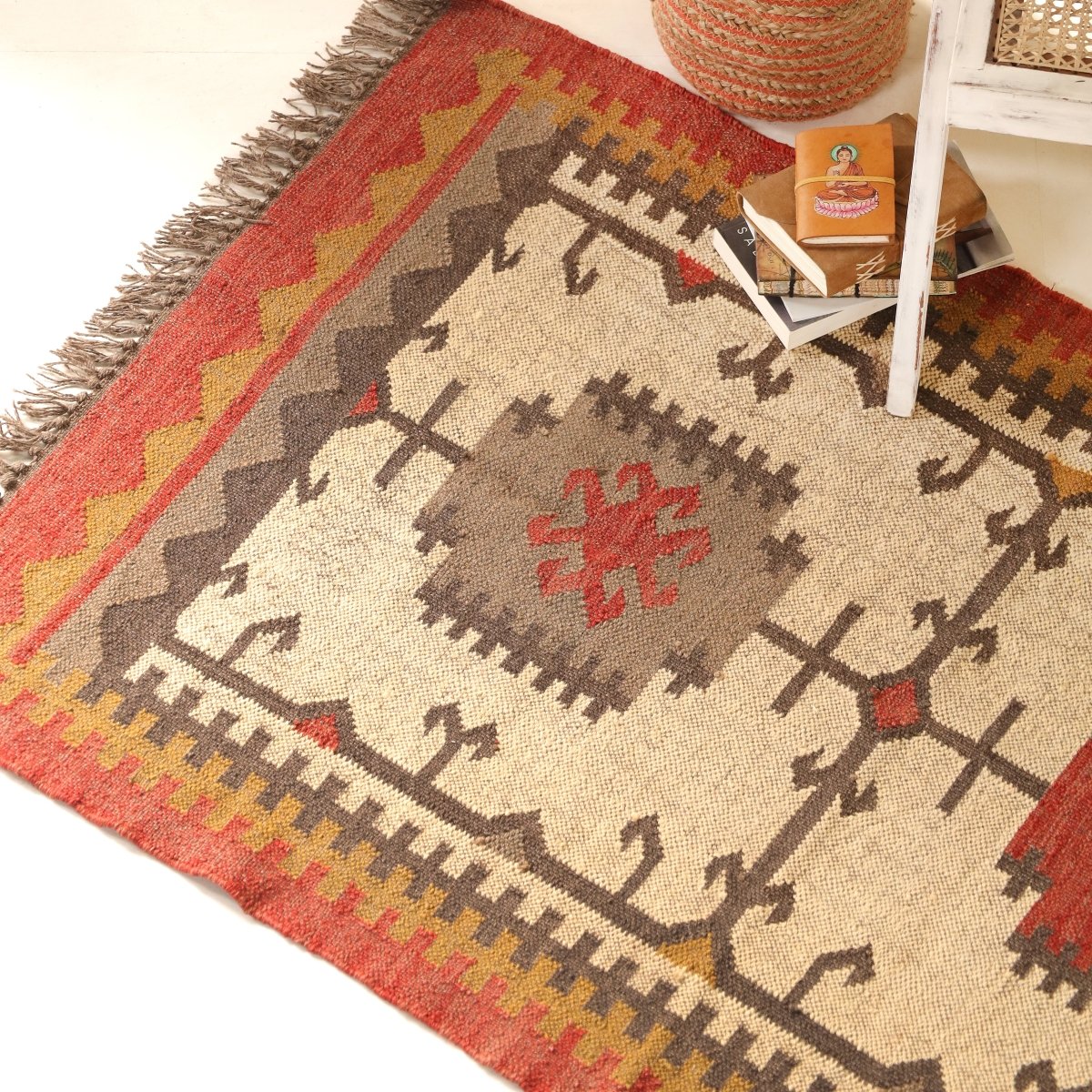 Multicoloured Sustainable Rug In 3 x 5 ft | Kilim Pattern | Handcrafted In India