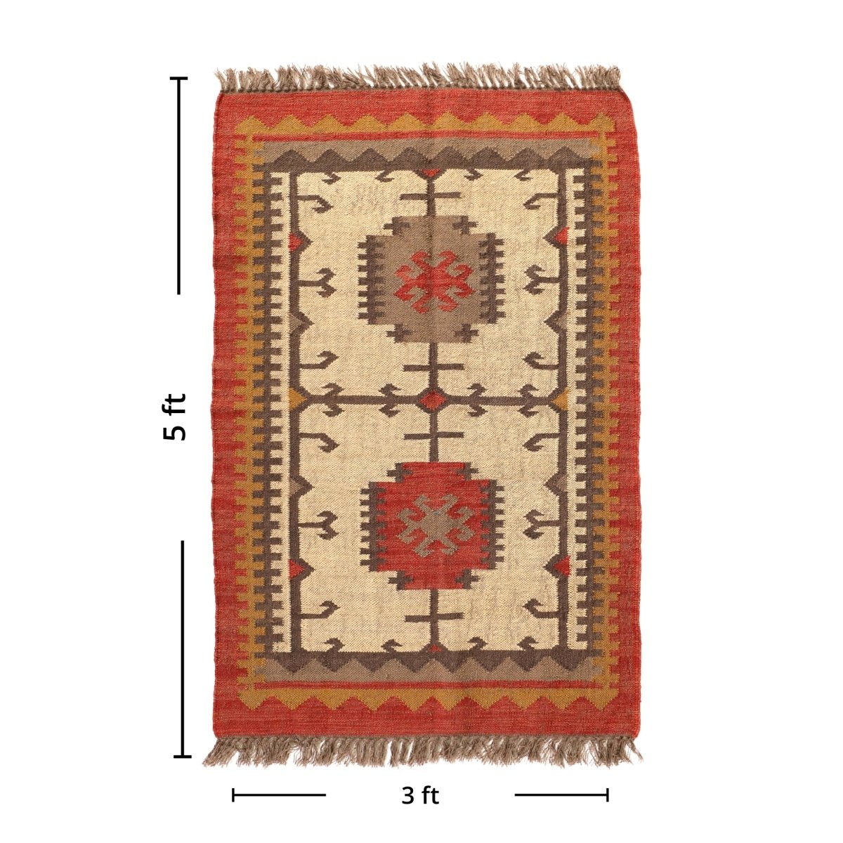 Multicoloured Sustainable Rug In 3 x 5 ft | Kilim Pattern | Handcrafted In India