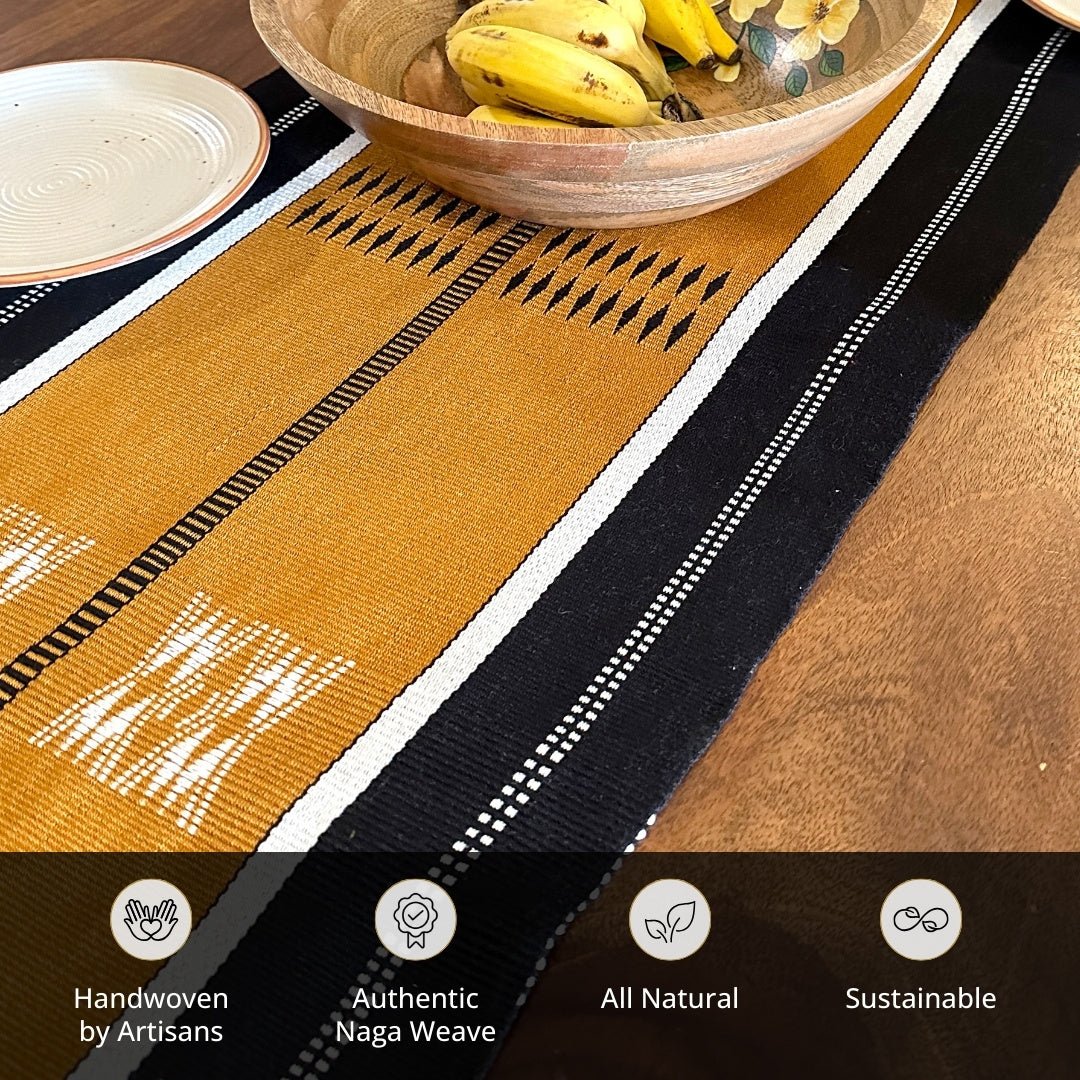Mustard & Black Handwoven Tribe Inspired Table Runner