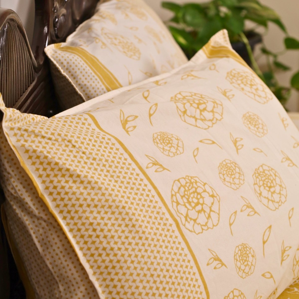 Mustard & Off White Bedsheet with Pillow Cover | Marigold Collection