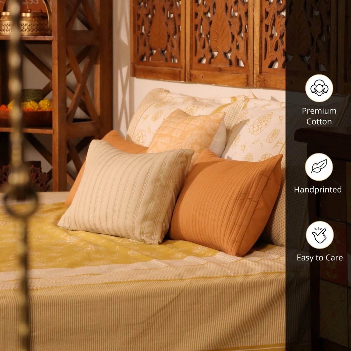 Mustard & Off White Bedsheet with Pillow Cover | Marigold Collection