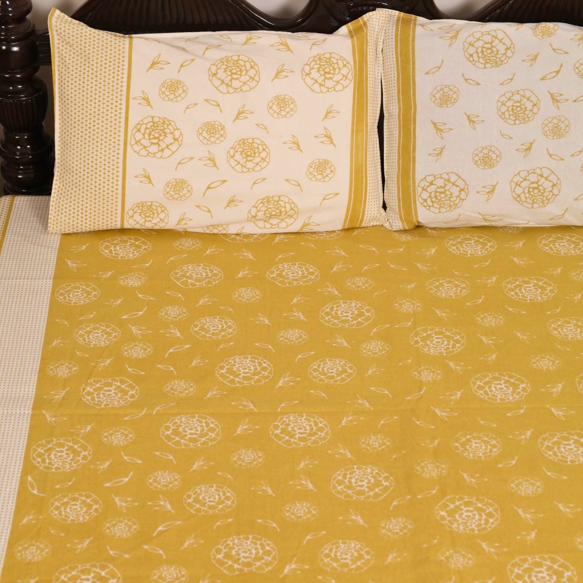 Mustard & Off White Bedsheet with Pillow Cover | Marigold Collection