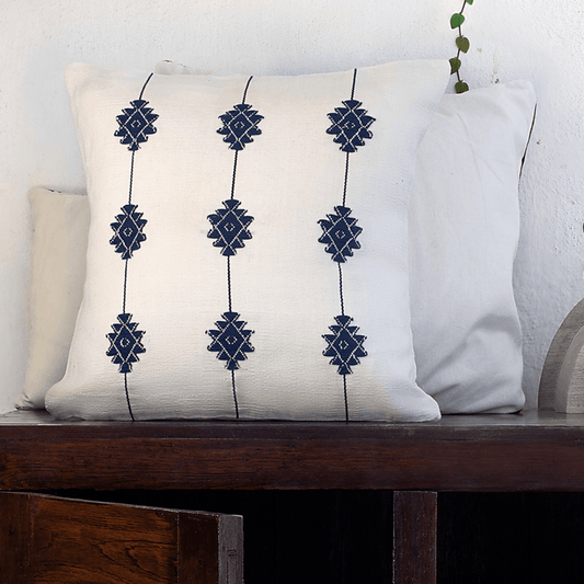 Blue on White  Floral Handwoven Cushion Cover
